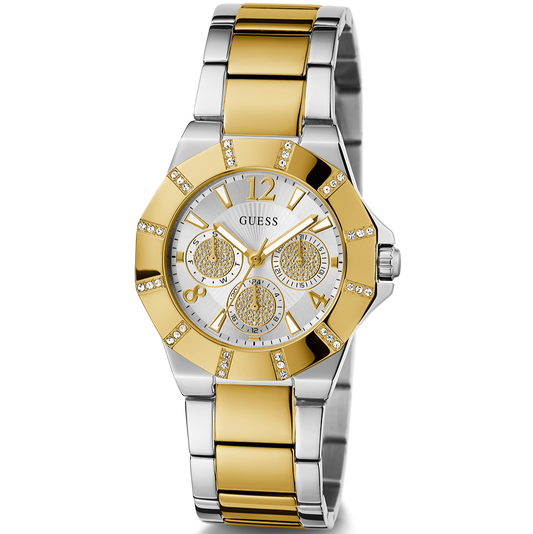 Guess Sunray Multifunction Silver Dial Two Tone Steel Strap Watch for Women - GW0616L2