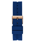 Guess Cubed Analog Rose Gold Dial Blue Leather Strap Watch For Women - GW0665L2
