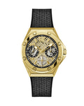 Guess Asteria Multifunction Gold Dial Black Rubber Strap Watch For Women - GW0620L2