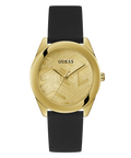 Guess Cubed Analog Gold Dial Black Silicone Strap Watch For Women - GW0665L1