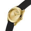 Guess Cubed Analog Gold Dial Black Silicone Strap Watch For Women - GW0665L1