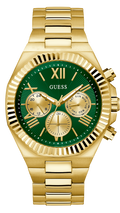 Guess Equity Analog Green Dial Gold Steel Strap Watch For Men - GW0703G2