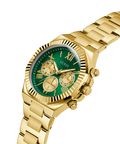 Guess Equity Analog Green Dial Gold Steel Strap Watch For Men - GW0703G2