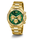 Guess Equity Analog Green Dial Gold Steel Strap Watch For Men - GW0703G2