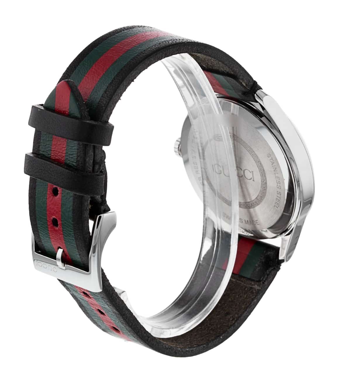 Gucci G Timeless Quartz Black Dial Multicolored Black Leather Strap Watch For Men - YA1264079