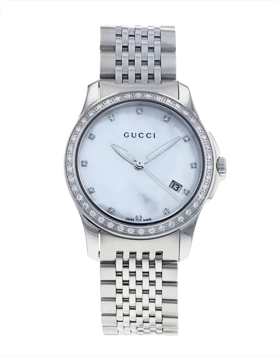 Gucci G Timeless Diamonds Mother of Pearl Dial Silver Steel Strap Watch For Women - YA126506