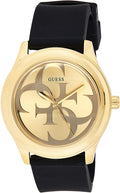Guess G Twist Gold Dial Black Leather Strap Watch for Women - W0911L3
