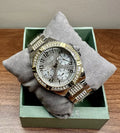 Guess Frontier Chronograph Crystals Gold Dial Two Tone Steel Strap Watch For Women - W1156L5