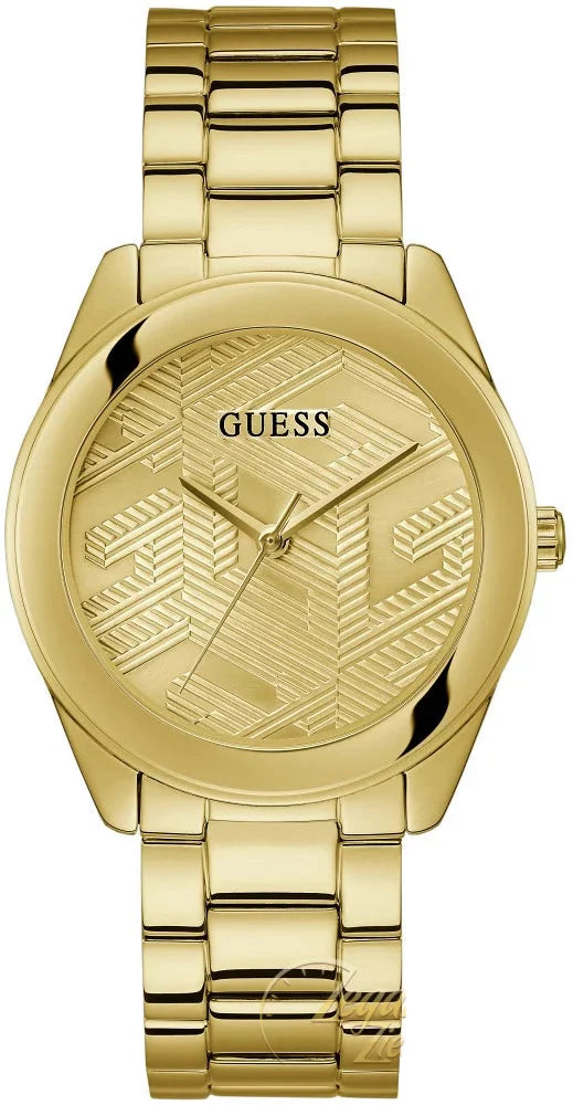 Guess Cubed Analog Gold Dial Gold Steel Strap Watch For Women - GW0606L2