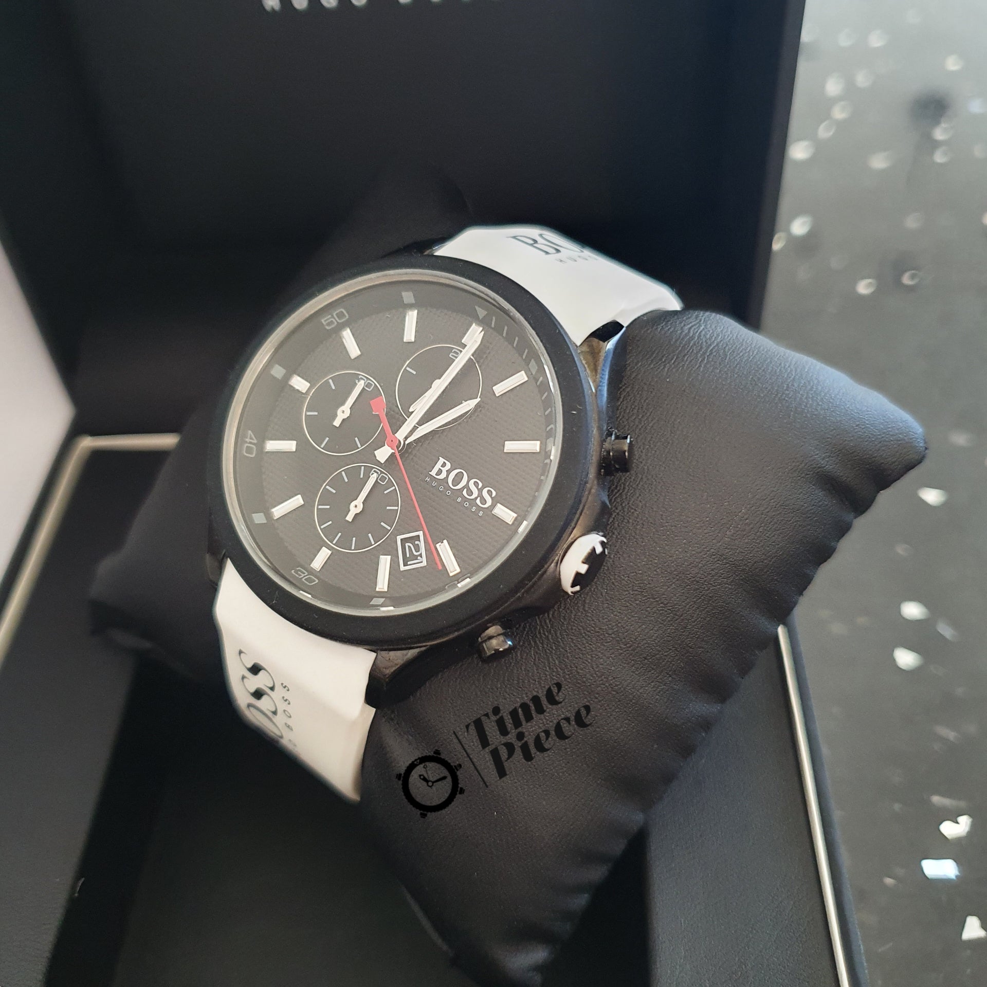Hugo Boss Velocity Chronograph Black Dial White Rubber Strap Watch for Men - 1513718
