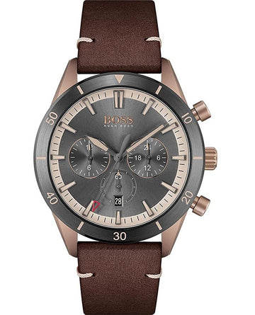 Hugo Boss Santiago Chronograph Grey Dial Brown Leather Strap Watch for Men - 1513861