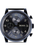 Hugo Boss Navigator Black Dial Black Leather Strap Watch for Men - 1513497