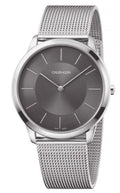 Calvin Klein Minimal Grey Dial Silver Mesh Bracelet Watch for Men - K3M21124