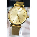 Emporio Armani Retro Gold Dial Gold Mesh Bracelet Watch For Women - AR1957