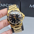 Movado Series 800 Black Dial Gold Steel Strap Watch For Men - 2600145
