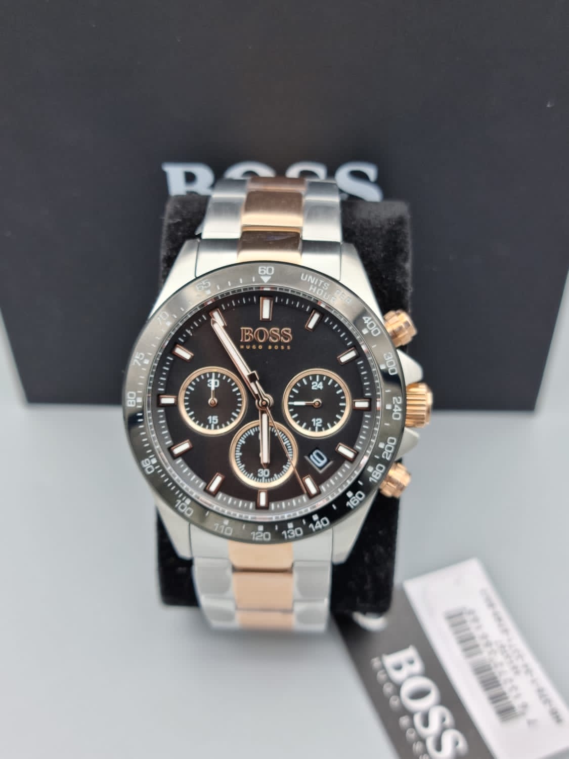 Hugo Boss Here Chronograph Black Dial Two Tone Steel Strap Watch for Men - 1513757