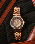 Fossil Boyfriend Automatic Skeleton Rose Gold Dial Rose Gold Steel Strap Watch for Women - ME3065