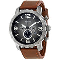 Fossil Nate Chronograph Grey Dial Brown Leather Strap Watch for Men - JR1424