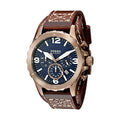Fossil Nate Chronograph Blue Dial Brown Leather Strap Watch for Men - JR1505