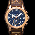 Fossil Nate Chronograph Blue Dial Brown Leather Strap Watch for Men - JR1505