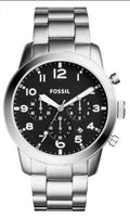 Fossil Pilot Chronograph Black Dial Silver Steel Strap Watch for Men - FS5141