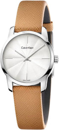 Calvin Klein City Silver Dial Orange Leather Strap Watch for Women - K2G231G6