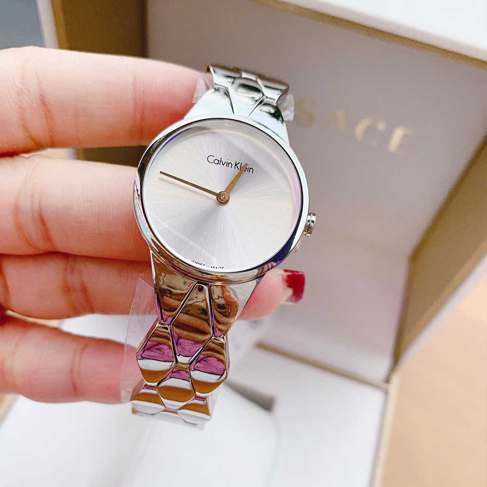 Calvin Klein Snake Silver Dial Silver Steel Strap Watch For Women - K6E23146