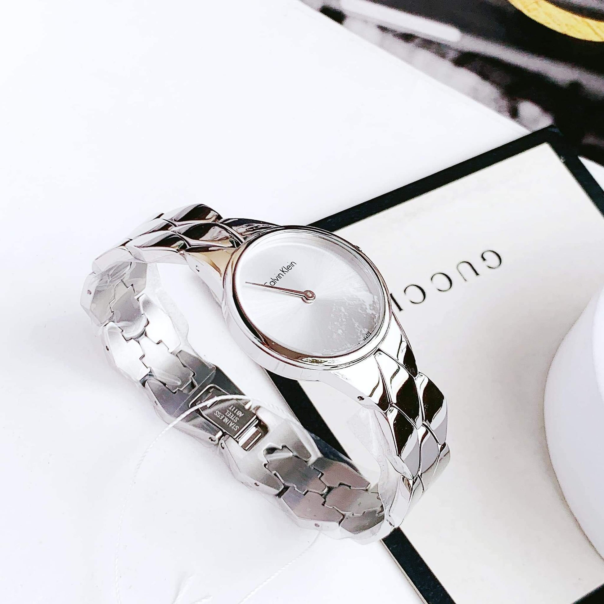 Calvin Klein Snake Silver Dial Silver Steel Strap Watch For Women - K6E23146