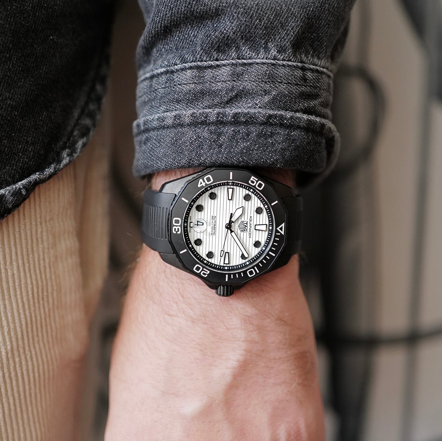 Tag Heuer Aquaracer Professional 300 Automatic White Dial Black Rubber Strap Watch for Men - WBP201D.FT6197