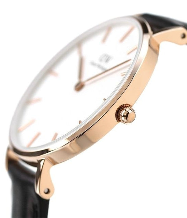 Daniel Wellington Petite Sheffield White Dial Black Leather Strap Watch For Women - DW00100174