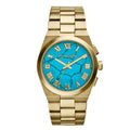 Michael Kors Channing Turquoise Dial Gold Steel Strap Watch For Women - MK5894