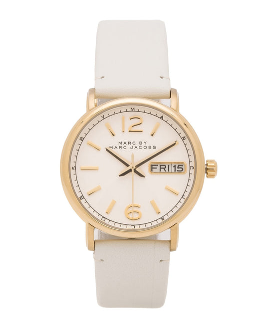 Marc Jacobs Fergus White Dial White Leather Strap Watch for Women - MBM8653