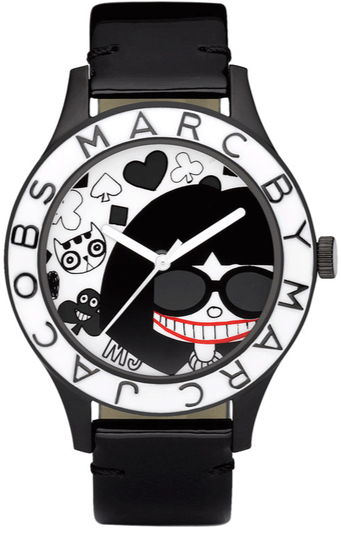 Marc Jacobs White & Black Dial Black Leather Strap Watch for Women - MBM1148