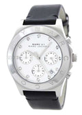 Marc Jacobs Blade Chronograph White Dial Black Leather Strap Watch for Women - MBM1189