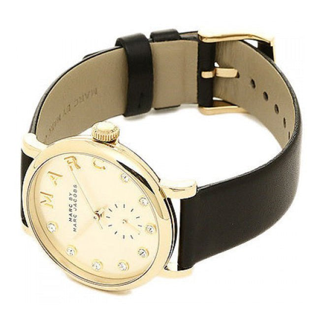 Marc Jacobs Baker Gold Dial Black Leather Strap Watch for Women - MBM1399