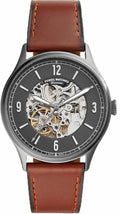 Fossil Forrester Automatic Skeleton Grey Dial Brown Leather Strap Watch for Men - ME3178