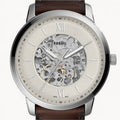 Fossil Neutra Automatic Skeleton White Dial Brown Leather Strap Watch for Men - ME3184