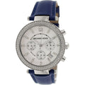 Michael Kors Parker White Dial Navy Blue Leather Strap Watch for Women - MK2293