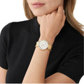 Michael Kors Parker Mother of Pearl White Dial Gold Steel Strap Watch For Women - MK4693