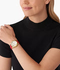 Michael Kors Lexington Three Hand Red Dial Red Leather Strap Watch For Women - MK4747