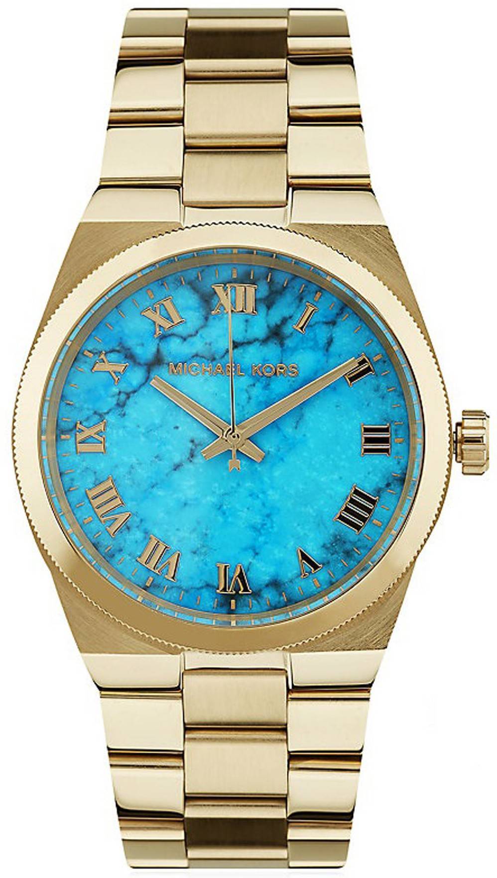 Michael Kors Channing Turquoise Dial Gold Steel Strap Watch For Women - MK5894
