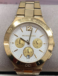Michael Kors Wyatt Chronograph White Dial Gold Steel Strap Watch For Women - MK5933