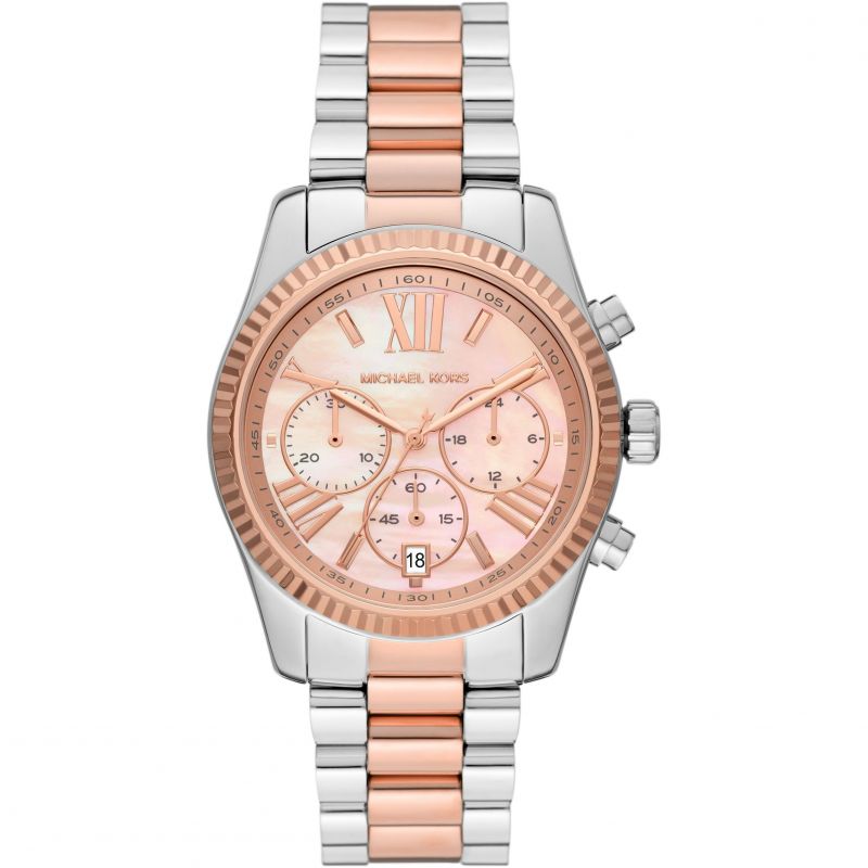 Michael Kors Lexington Chronograph Rose Gold Dial Two Tone Steel Strap Watch For Women - MK7219