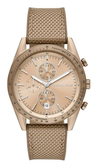 Michael Kors Warren Chronograph Beige Dial Beige Nylon Strap Watch for Men - MK9145