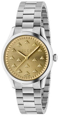 Gucci G Timeless Quartz Gold Dial Silver Steel Strap Watch for Women - YA1265035