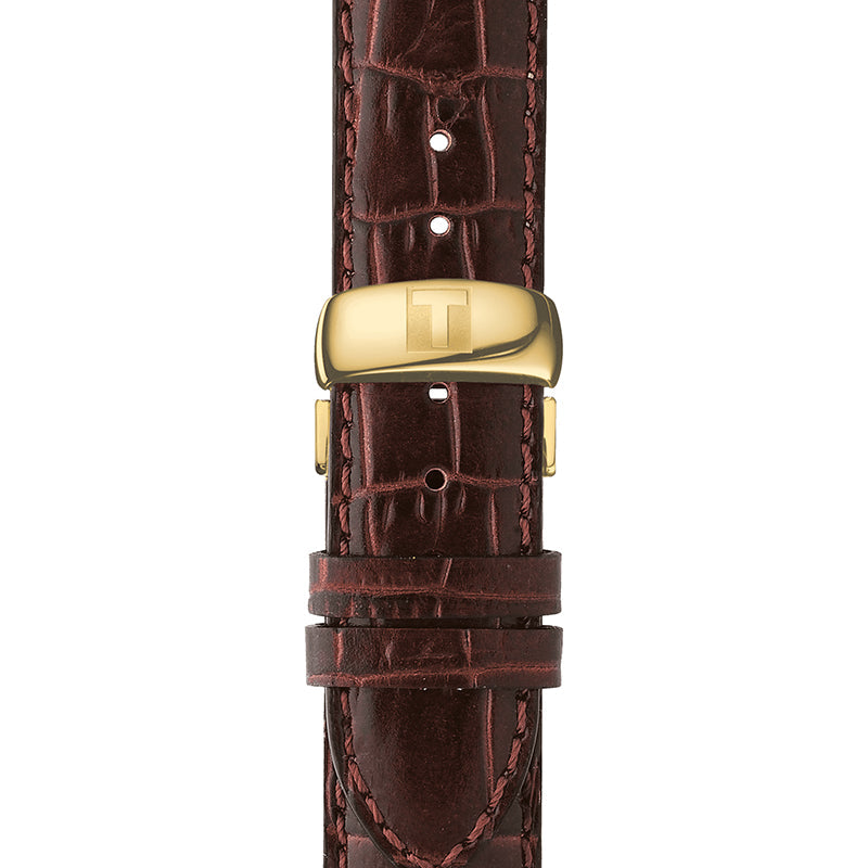 Tissot T Classic Le Locle Automatic Gold Dial Maroon Leather Strap Watch For Men - T41.5.413.73