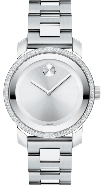 Movado Bold Diamonds Silver Dial Silver Steel Strap Watch for Women - 3600149