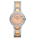 Fossil Virginia Rose Gold Dial Two Tone Steel Strap Watch for Women - ES3405