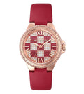 Michael Kors Camille Three Hand Crystals Rose Gold Dial Red Leather Strap Watch For Women - MK4701