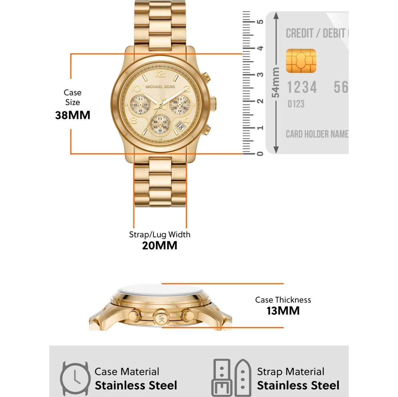 Michael Kors Runway Chronograph Gold Dial Gold Steel Strap Watch For Women - MK7323